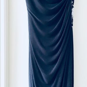 Betsey & Adam, Gunmetal grey One Shoulder gown.